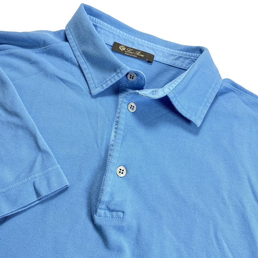 Loro Piana Polo Shirt Men Size Large Blue Cotton Short Sleeve Made in Italy